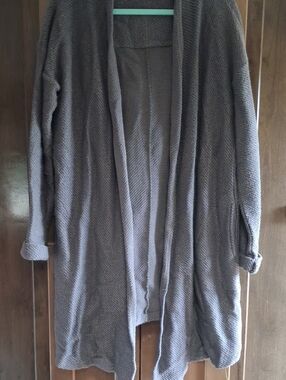 Women's Soft Surroundings Gray Open-Front Knit Cardigan Sweater